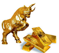 бык рядом со слитками золота